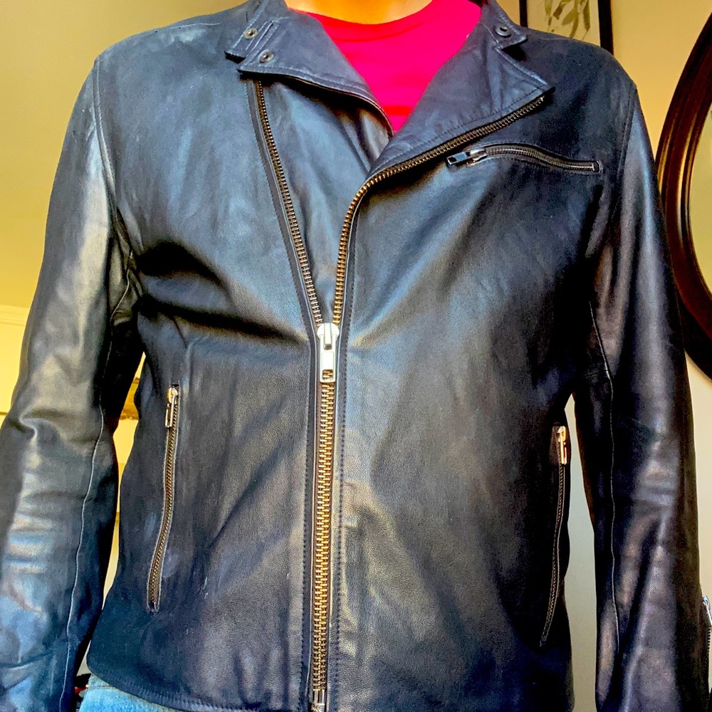 Shipley & Halmos - Navy Moto Leather Jacket - M